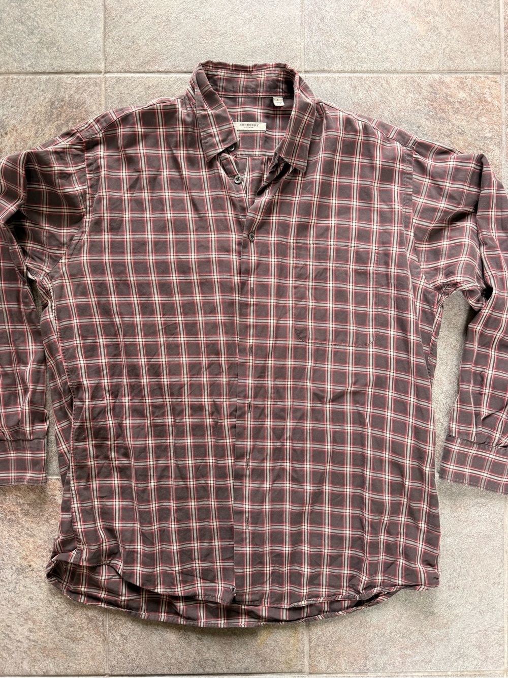 Burberry Brown Red Plaid Button-Up Shirt Size Large